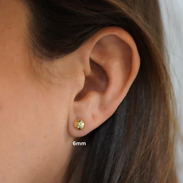 5mm Half Sphere Ball 14K Gold Diamond Cut Studs