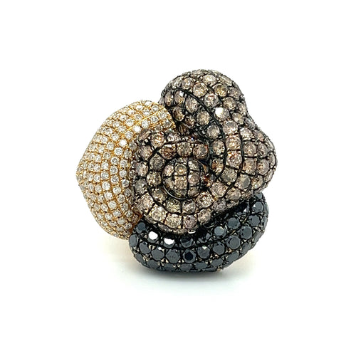 6 Carat TW Black, Brown, & White Diamond Cluster Flower Ring in 18K Yellow Gold