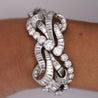 60 Carat Baguette & Round Cut Diamond in Platinum Retro Scroll Design Bracelet