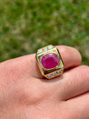 6.20 Carat GRS certified Ruby Mens Ring in 14k Yellow Gold