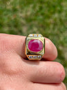 6.20 Carat GRS certified Ruby Mens Ring in 14k Yellow Gold - Rings