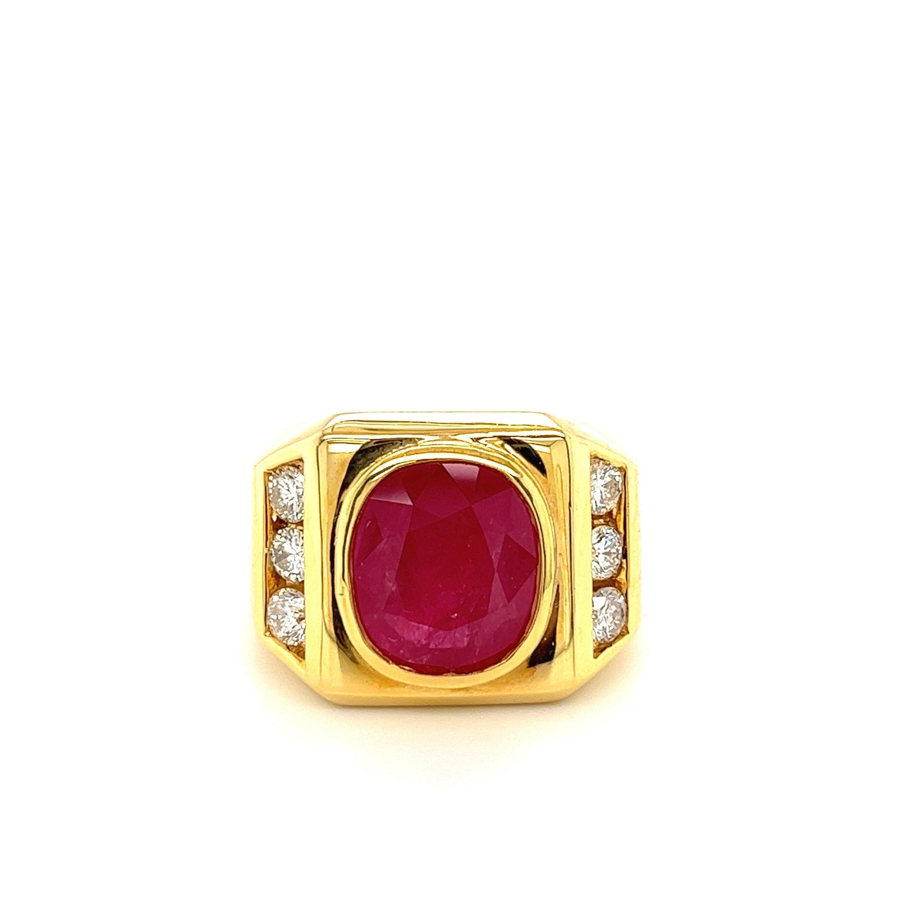 6.20 Carat GRS certified Ruby Mens Ring in 14k Yellow Gold - Rings