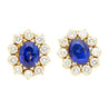 6.28 Carat Royal Ceylon Blue Sapphire and Diamond Halo Stud Earrings