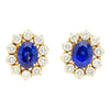 6.28 Carat Royal Ceylon Blue Sapphire and Diamond Halo Stud Earrings