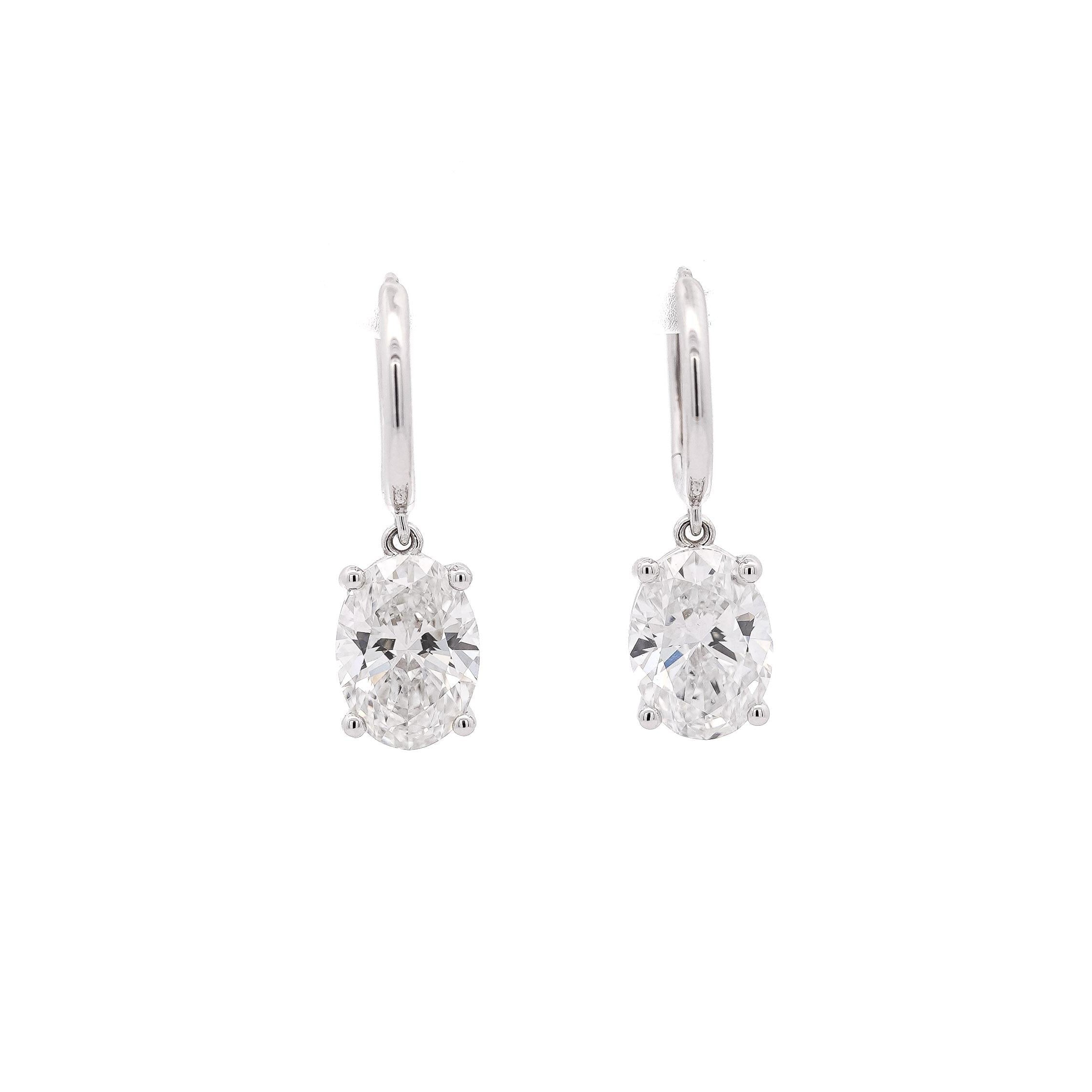 6.34 Carat Oval Cut IGI Certified CVD Lab Diamond Drop Hoop Earrings