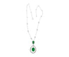 6.42 Carat Oval Emerald Drop & Diamond Halo Pendant Necklace