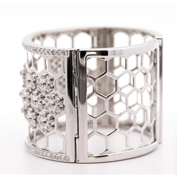 6.5 CTTW Round Cut Diamond Honeycomb Motif 18k White Gold Bangle Bracelet – Assay Jewelers