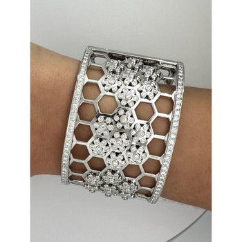 6.5 CTTW Round Cut Diamond Honeycomb Motif 18k White Gold Bangle Bracelet – Assay Jewelers