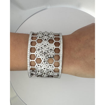 6.5 CTTW Round Cut Diamond Honeycomb Motif 18k White Gold Bangle Bracelet – Assay Jewelers