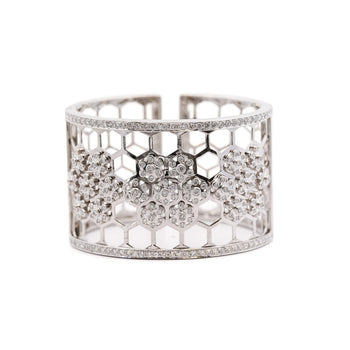 6.5 CTTW Round Cut Diamond Honeycomb Motif 18k White Gold Bangle Bracelet – Assay Jewelers