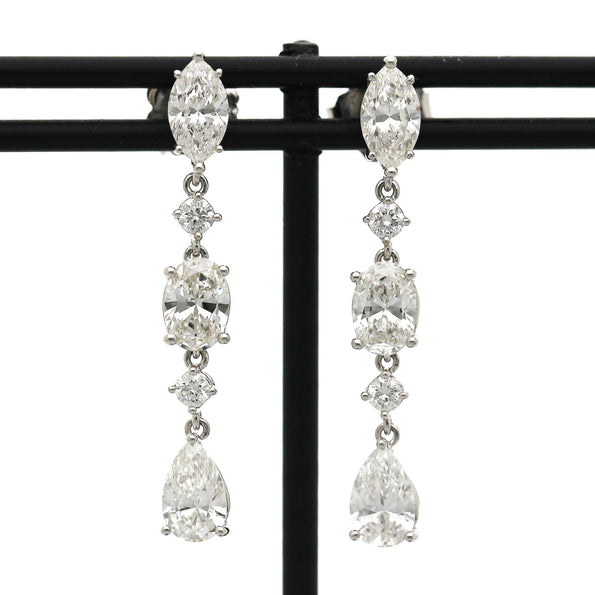 6.5 Carat Multi Shape Diamond Marquise-Oval-Pear Linear Drop Earring