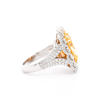 7 Carat Fancy Intense Yellow Radiant Cut Diamond and Diamond Halo Ring | GIA Certified – Assay Jewelers