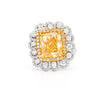 7 Carat Fancy Intense Yellow Radiant Cut Diamond and Diamond Halo Ring | GIA Certified