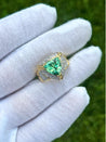 7 Carat Trilliant Cut Watermelon Green Tourmaline with Diamond Sides in 18K Gold 2 Tone Ring-Semi Precious Jewelry-ASSAY