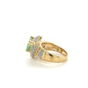 7 Carat Trilliant Cut Watermelon Green Tourmaline with Diamond Sides in 18K Gold 2 Tone Ring-Semi Precious Jewelry-ASSAY