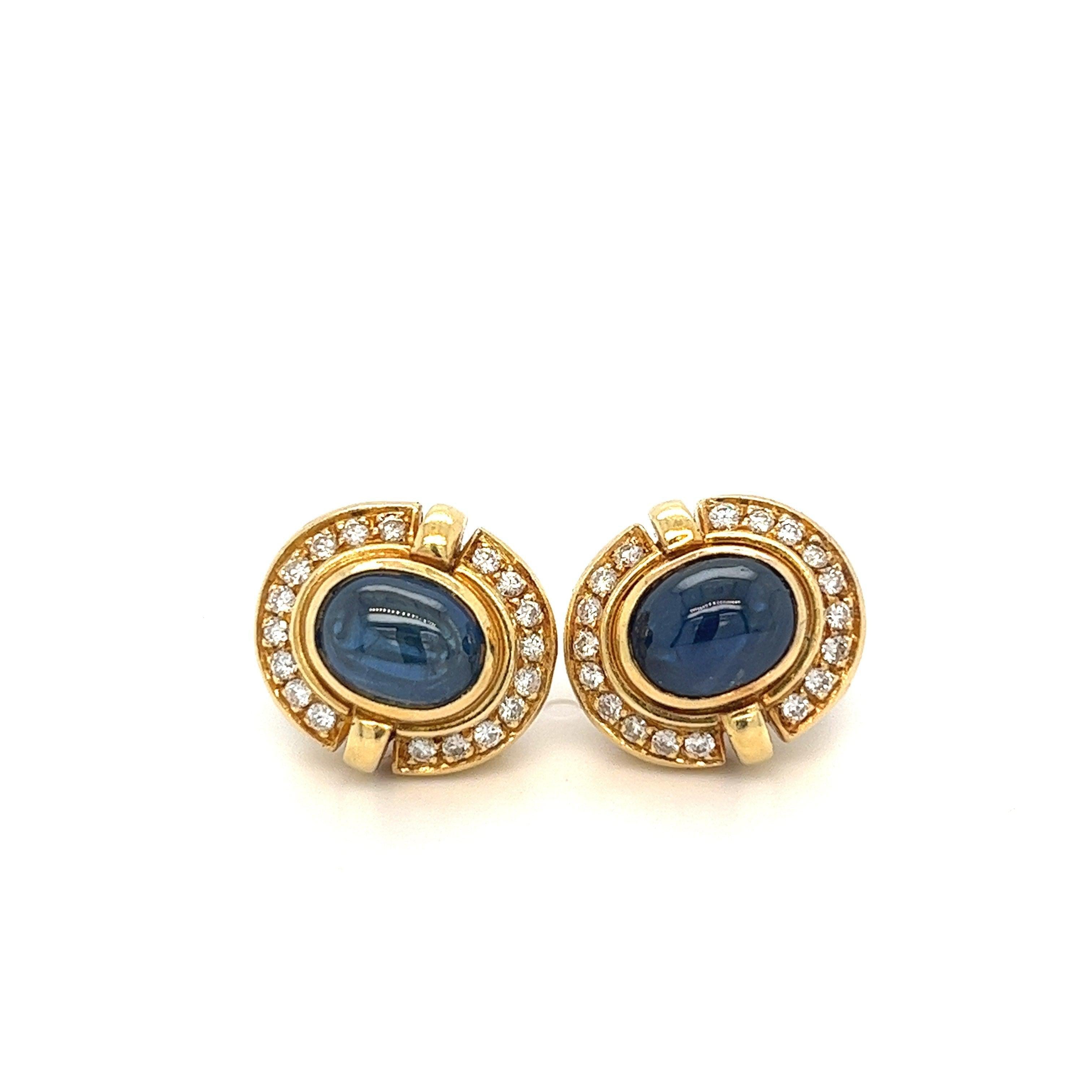 7 carat Cabochon Blue Sapphire Lever Back Stud Earrings in 18K Gold-Earrings-ASSAY