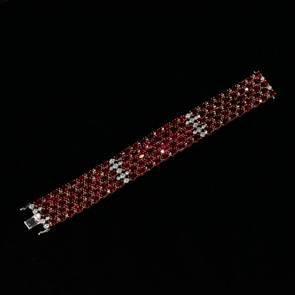 72 Carat Oval Ruby 5-Row Multi Link Tennis Bracelet in 18K Gold