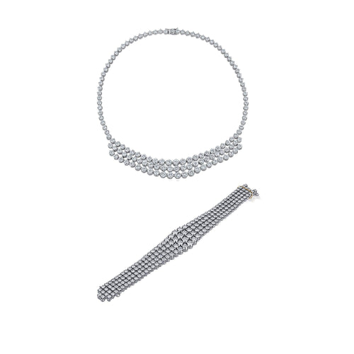 75ct Round Diamond Platinum Tennis Necklace & Bracelet Set