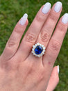 7.15 Carat Oval Cut Blue Sapphire & Diamond Halo Ring in 14K Yellow Gold