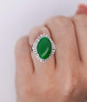 7.50 Carat Untreated Oval Green Jadeite with Baguette Diamonds in Platinum Ring