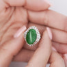 7.50 Carat Untreated Oval Green Jadeite with Baguette Diamonds in Platinum Ring