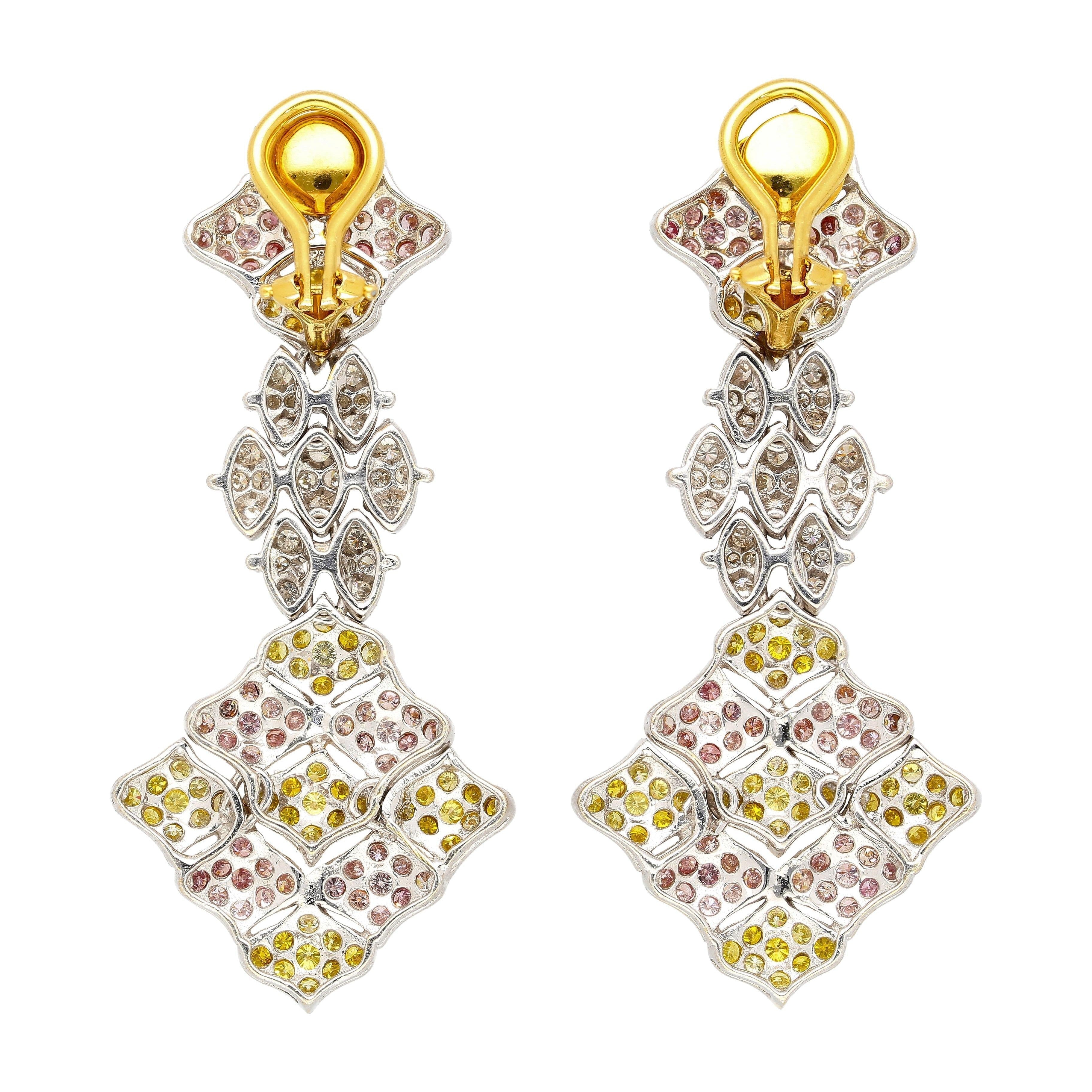 7.50ct Tricolor Diamond Drop Earrings in 18K White, Yellow, Rose Gold