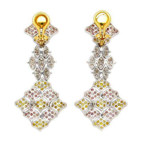 7.50ct Tricolor Diamond Drop Earrings in 18K White, Yellow, Rose Gold