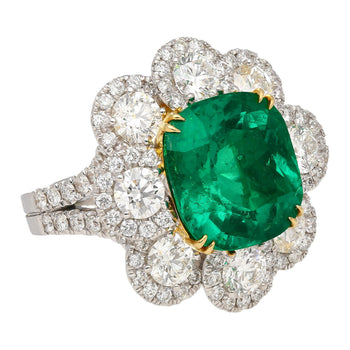 7.60 Carat Colombian Emerald GRS Certified Cushion Cut Diamond Ring – Assay Jewelers