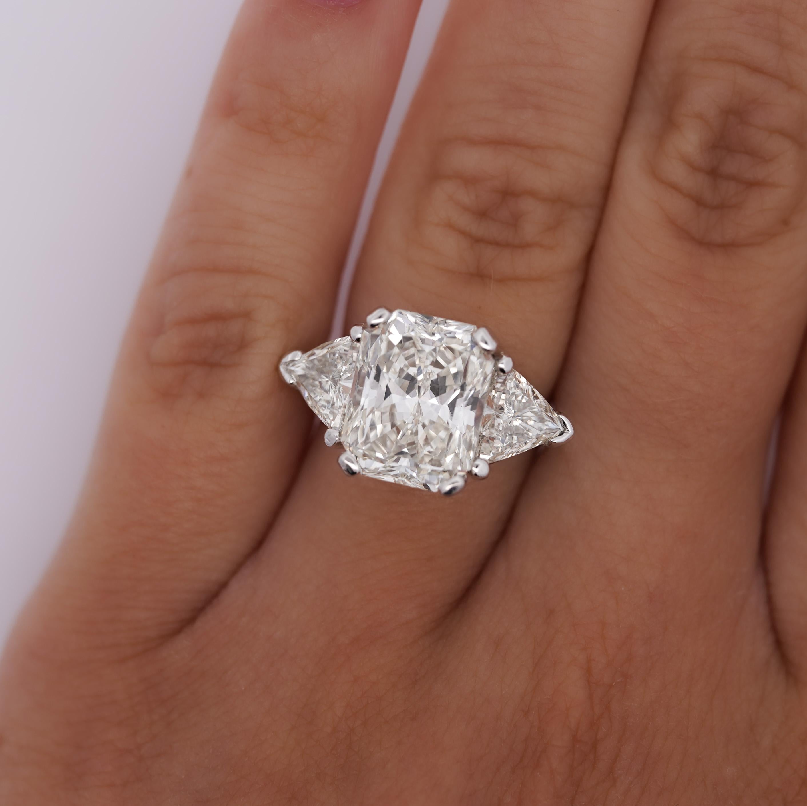 7.68 Carat TW Radiant Cut & Trillion Cut Three Stone Engagement Ring