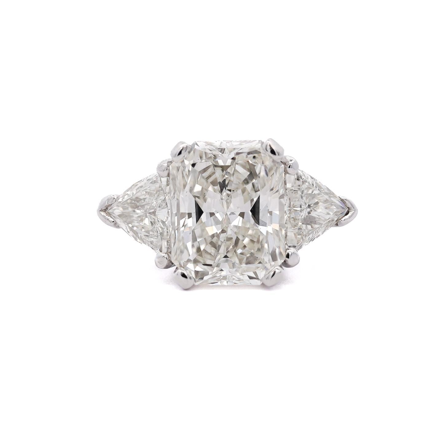 7.68 Carat TW Radiant Cut & Trillion Cut Three Stone Engagement Ring