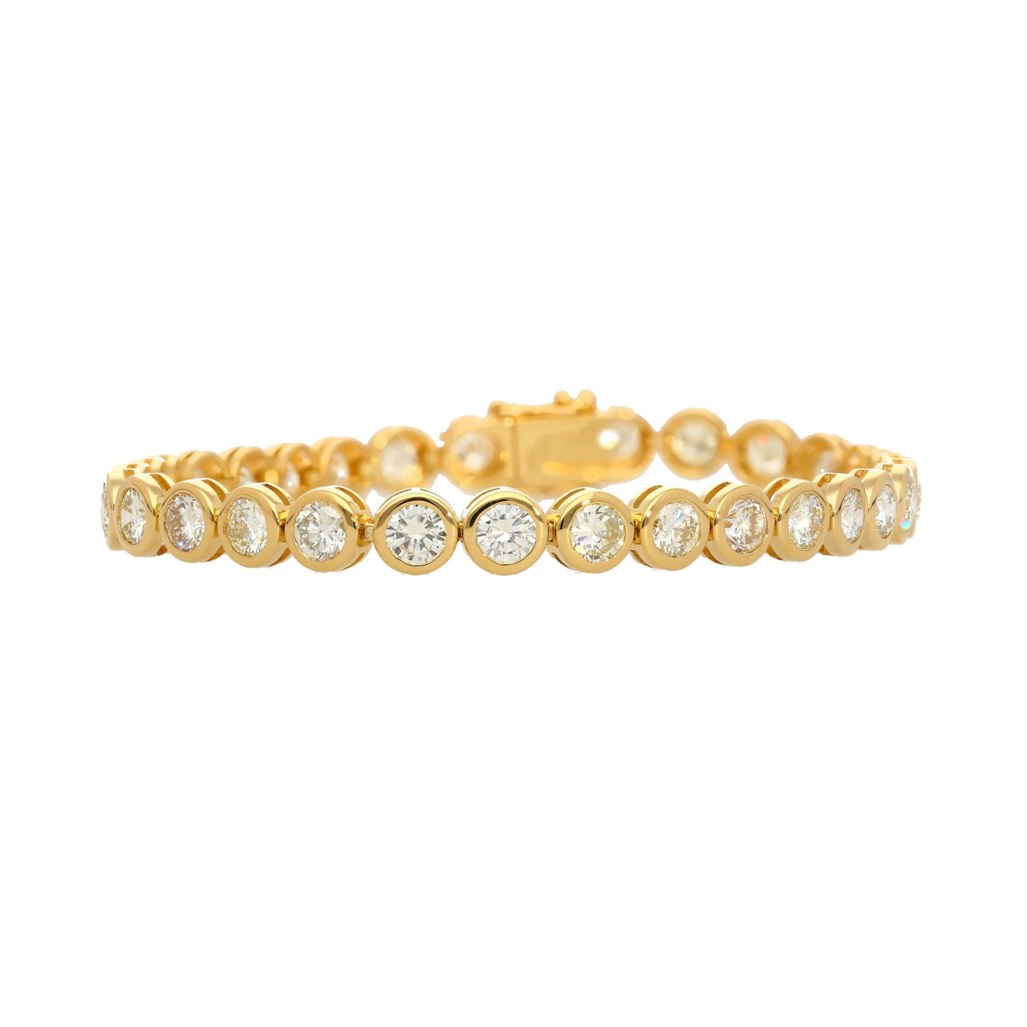 7.8-10 Carat Natural Diamond Bezel Set 18K Gold Tennis Bracelet 7"-Bracelet-ASSAY