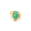 7.81 Carat Pear Shaped Cabochon Cut Natural Emerald & Diamond Ring in 18K Yellow Gold