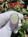 7.86 Carat Natural White Opal and Diamond Halo Platinum Ring