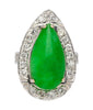 7.88 Carat Jade and Diamond Halo Ring in 18k White Gold