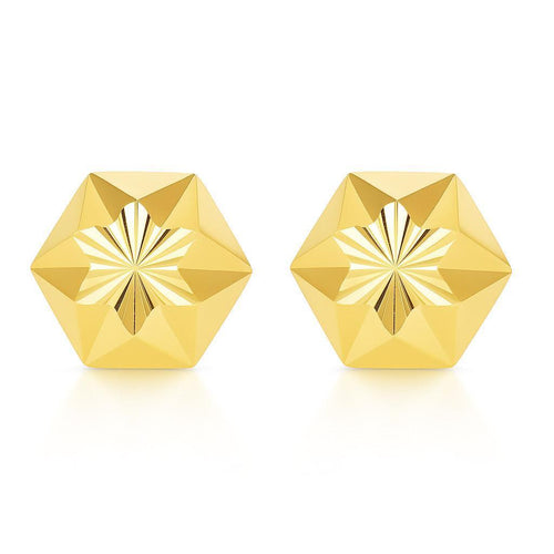 7mm 14K Gold Diamond Cut Hexagon Star Stud Earrings