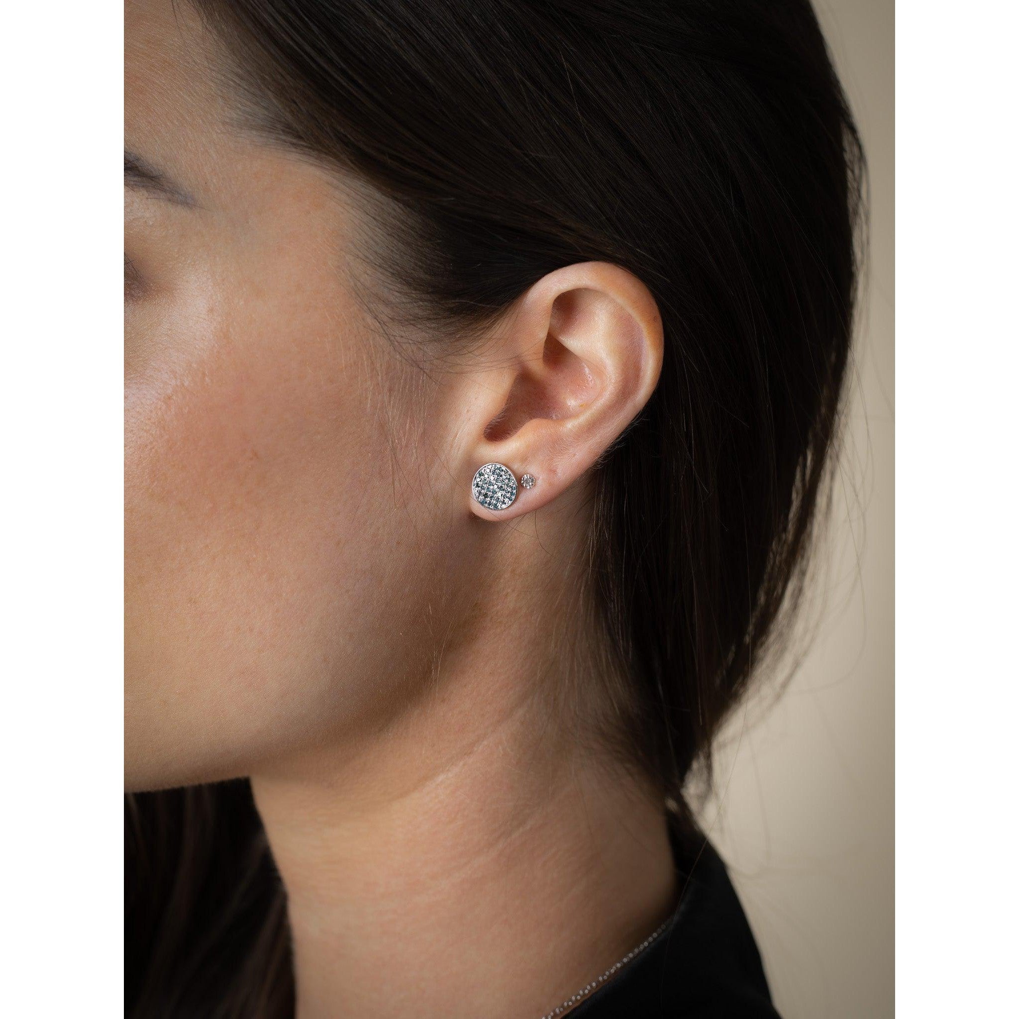 8MM-10MM Circular Round Diamond Cluster Disc Stud Earrings in 18k