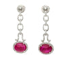 8.05 Carat Oval Cabochon Ruby & Diamond Halo in 18K White Gold Drop Earrings