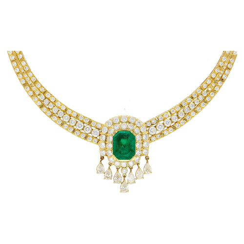 8.12 Carat Colombian Emerald & Diamond Chandelier Regal Choker Necklace