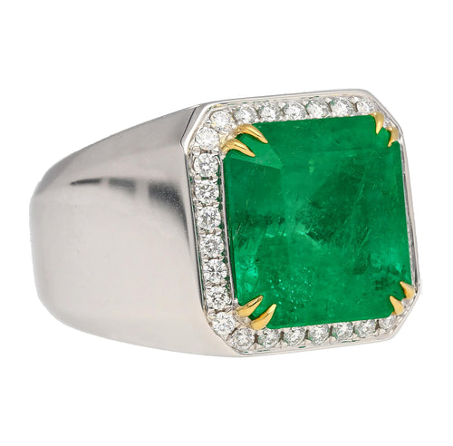 8.23 Carat Colombian Emerald & Diamond 18K Gold Mens Ring | GRS Certified