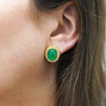 8.47 Carat Cabochon Emerald and Diamond Halo Earrings in 18K Gold