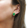 8.47 Carat Cabochon Emerald and Diamond Halo Earrings in 18K Gold