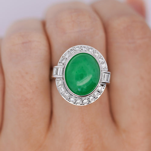 8.55ct Untreated Fei Cui Jadeite Jade Diamond Platinum Ring