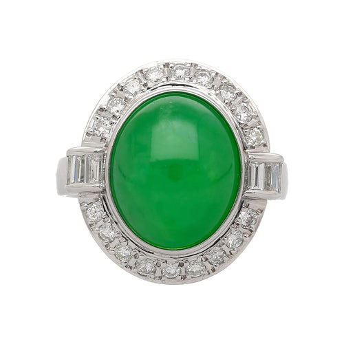 8.55ct Untreated Fei Cui Jadeite Jade Diamond Platinum Ring