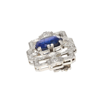 8.64 Carat AGL Certified Ceylon Cushion Cut Blue Sapphire and Diamond Brooch Pin – Assay Jewelers