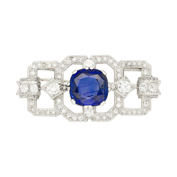 8.64 Carat AGL Certified Ceylon Cushion Cut Blue Sapphire and Diamond Brooch Pin – Assay Jewelers
