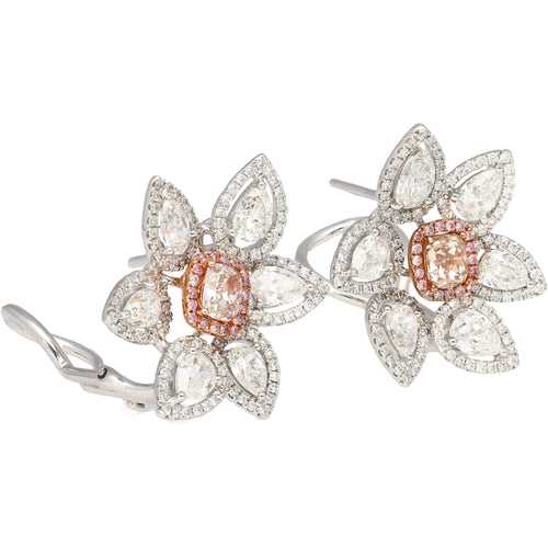 8.7 Carat Natural Pink Diamond & Diamond Floral Stud Earrings