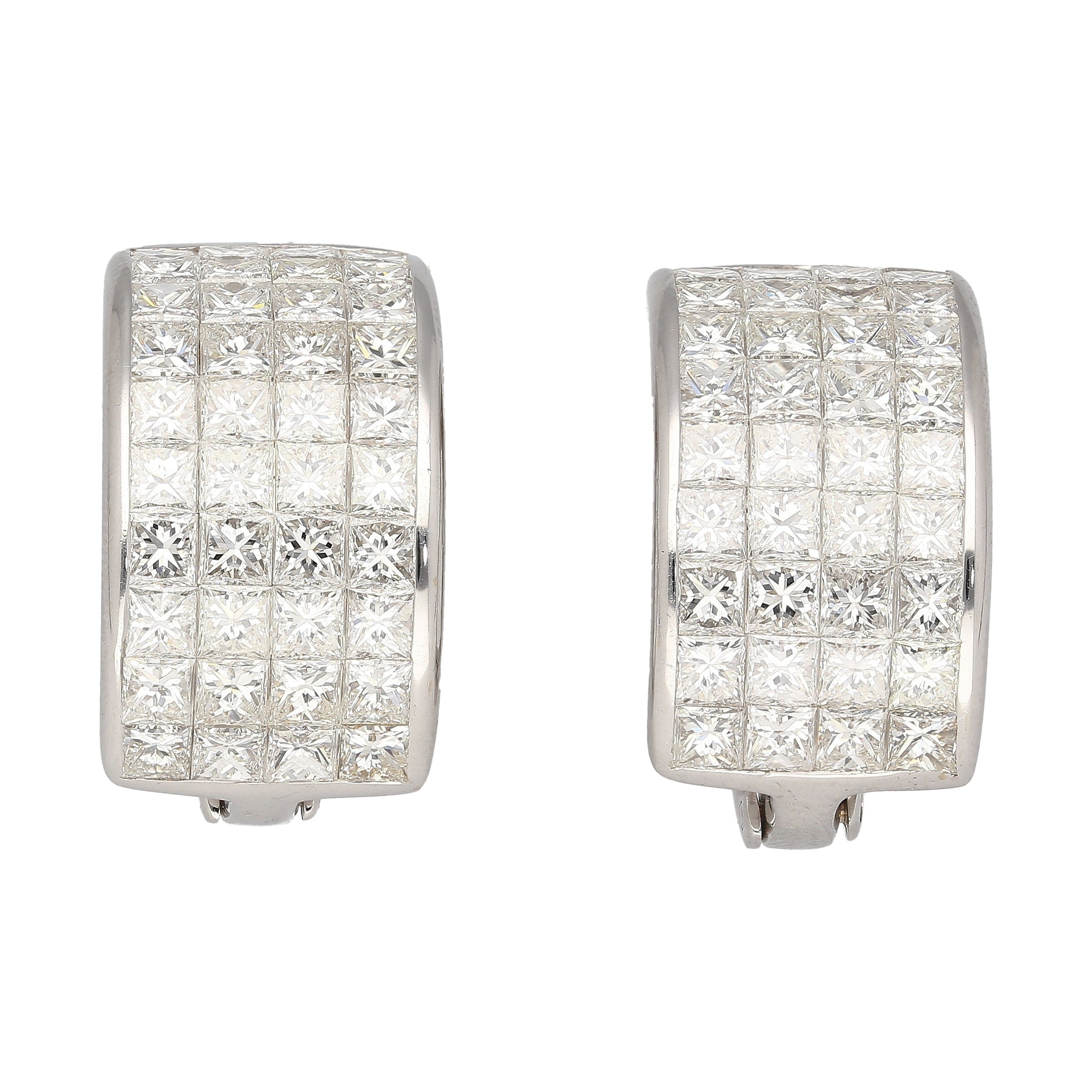 8.82 CTTW Princess Cut Natural Diamond Clip On Earrings in 18K White Gold-Earrings-ASSAY