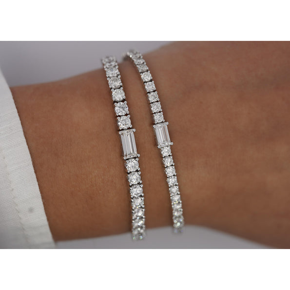 9-5 Carat Round & Emerald Cut Center Lab Diamond Tennis Bracelet in 18K