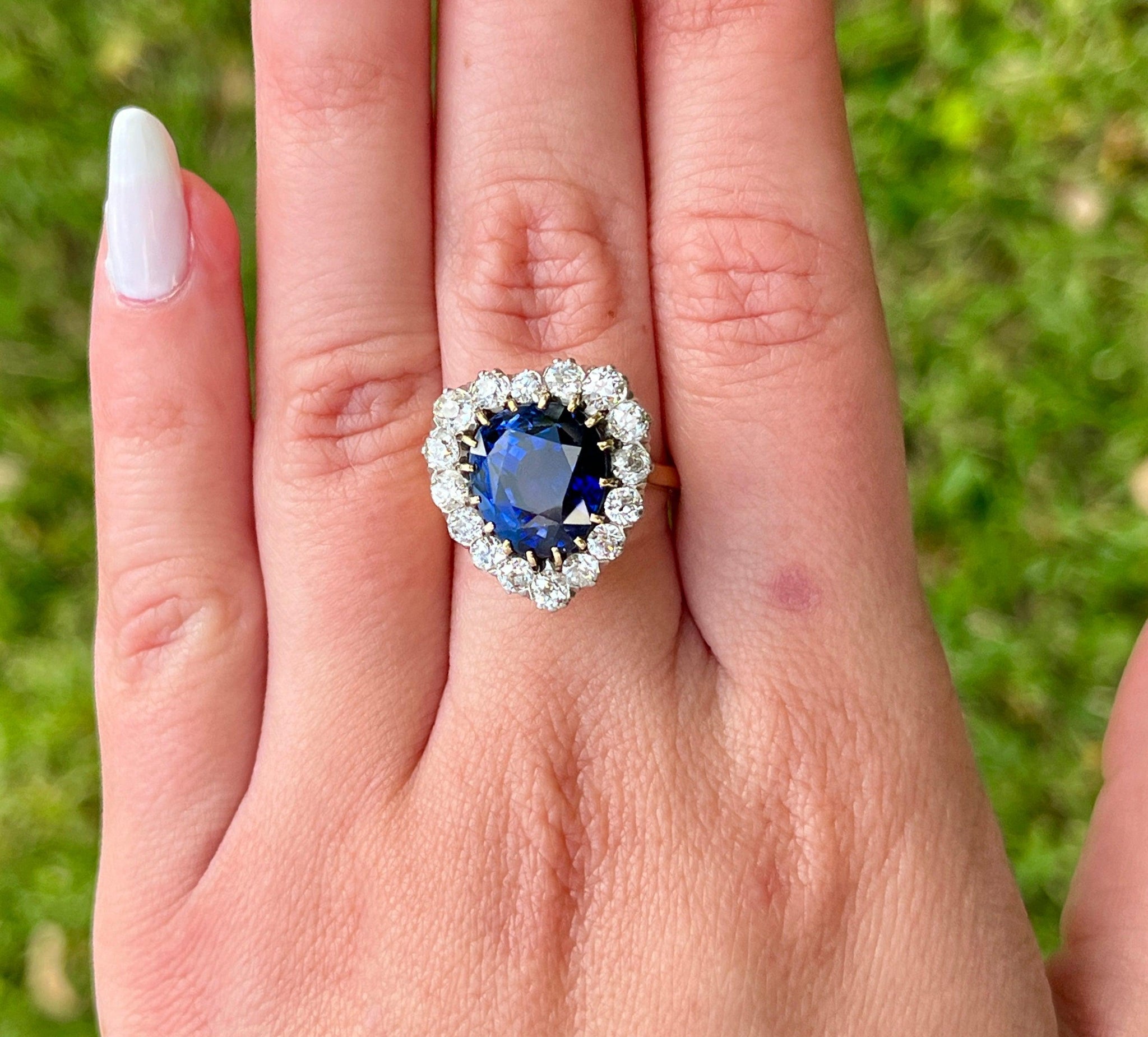 Blue sapphire engagement ring, gold leaf ring with diamonds / Silvestra |  Eden Garden Jewelry™