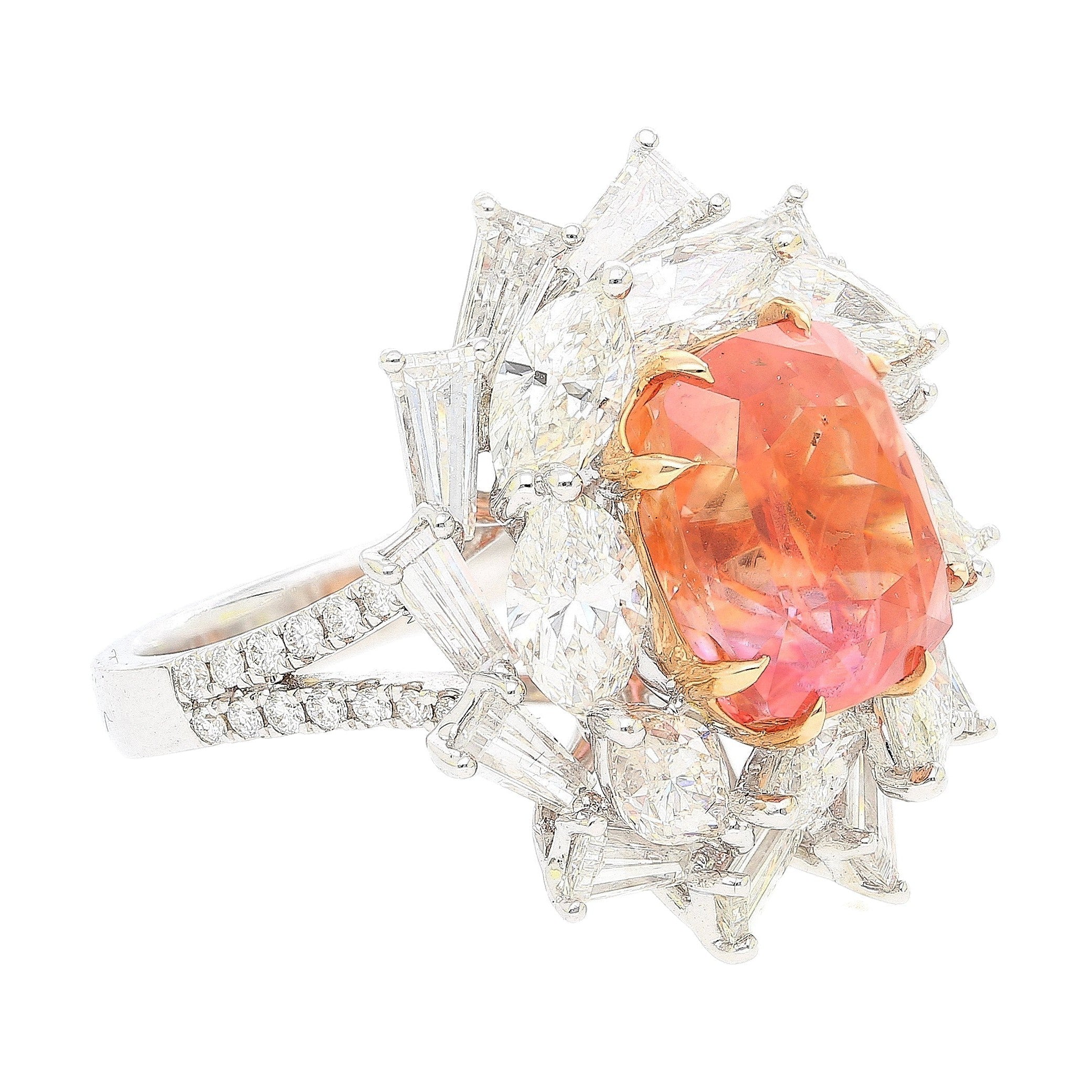 9.10 Carat Ceylon No Heat Padparadscha Pinkish Orange Sapphire and Diamond Ring-Rings-ASSAY